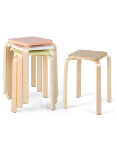 GOFLAME Juego de 4 Taburetes Apilables de Madera Cuadrados