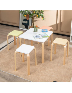 GOFLAME Juego de 4 Taburetes Apilables de Madera Cuadrados 2