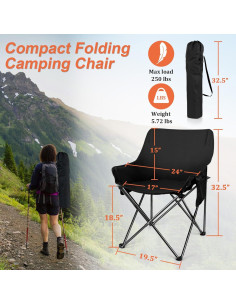 Silla de Camping Plegable Joyfair Negra 113kg con Bolsa 2