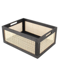 Cesta de Almacenamiento de Madera Negra HODAKJUE 38x28x16 cm
