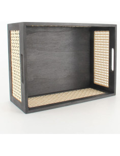 Cesta de Almacenamiento de Madera Negra HODAKJUE 38x28x16 cm 2