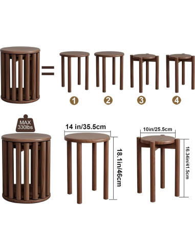 Juego de 4 Taburetes Apilables Fnylotusr Color Nogal 35.6cm