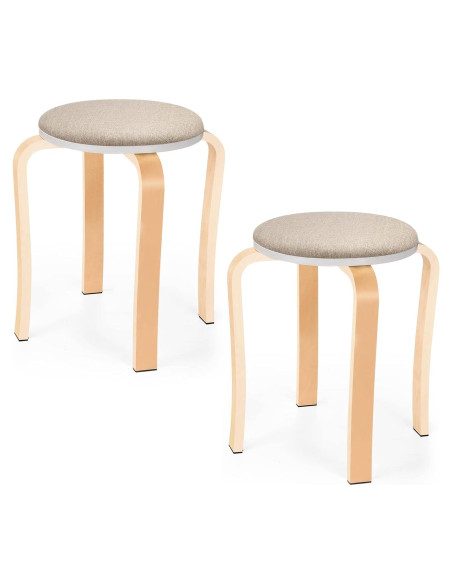 Taburetes de Madera Apilables WINZONE, Juego de 2 Beige