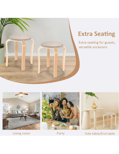 Taburetes de Madera Apilables WINZONE, Juego de 2 Beige