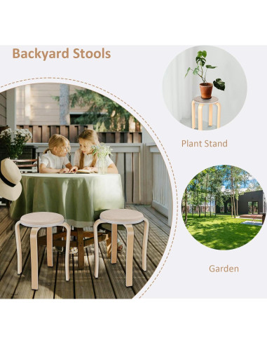 Taburetes de Madera Apilables WINZONE, Juego de 2 Beige
