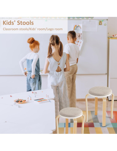 Taburetes de Madera Apilables WINZONE, Juego de 2 Beige