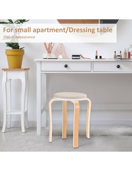 Taburetes de Madera Apilables WINZONE, Juego de 2 Beige
