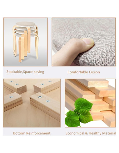 Taburetes de Madera Apilables WINZONE, Juego de 2 Beige