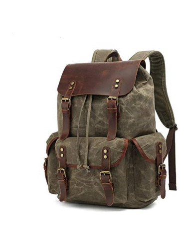 Mochila de cuero genuino Lmagice para laptop 47 cm verde