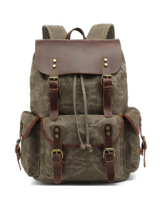 Mochila de cuero genuino Lmagice para laptop 47 cm verde 2