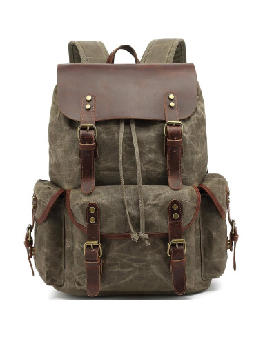 Mochila de cuero genuino Lmagice para laptop 47 cm verde