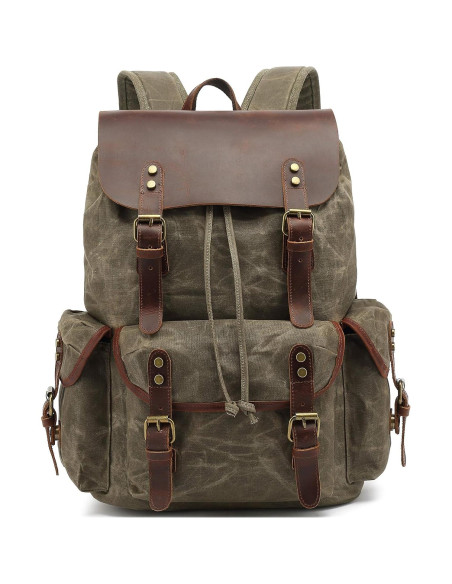 Mochila de cuero genuino Lmagice para laptop 47 cm verde