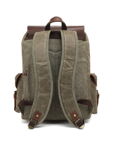 Mochila de cuero genuino Lmagice para laptop 47 cm verde