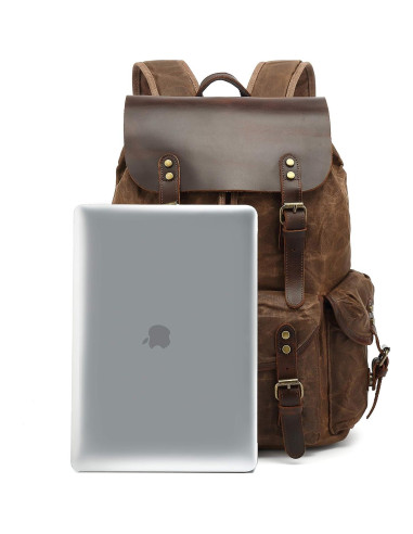 Mochila de cuero genuino Lmagice para laptop 47 cm verde