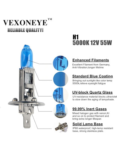 Bombilla Halógena H1 VEXONEYE 12V 55W Luz Blanca 5000K