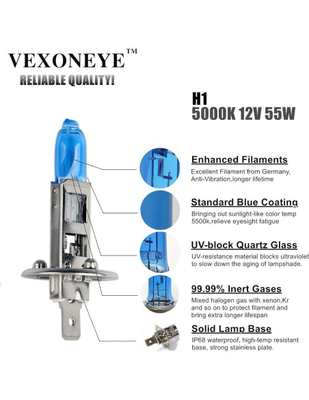 Bombilla Halógena H1 VEXONEYE 12V 55W Luz Blanca 5000K