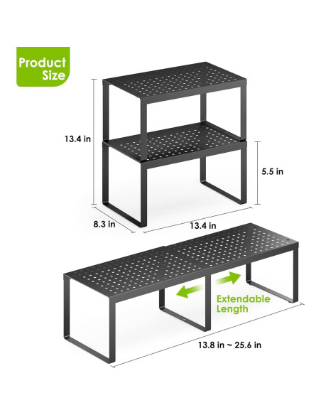 Estantes Apilables DOLALIKE para Cocina - Organizador Expandible Negro