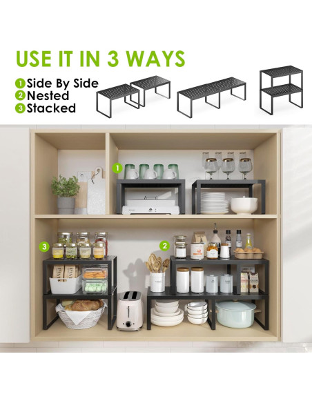 Estantes Apilables DOLALIKE para Cocina - Organizador Expandible Negro