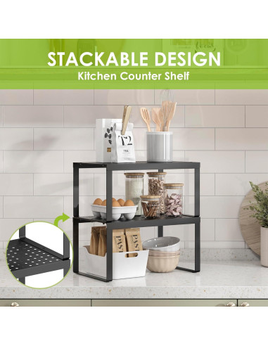 Estantes Apilables DOLALIKE para Cocina - Organizador Expandible Negro