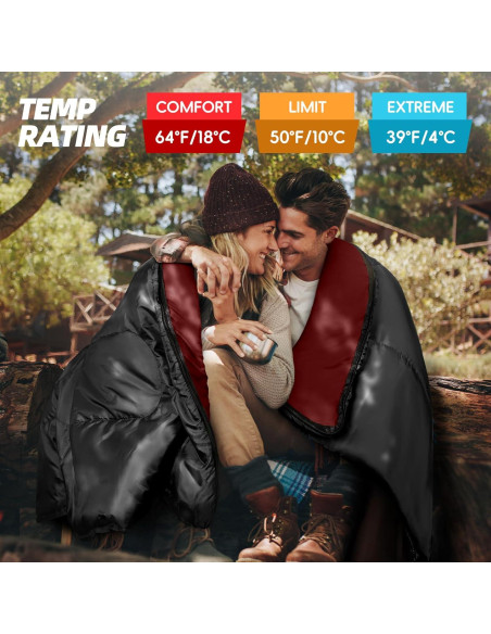 Saco de dormir MEREZA Doble XL para 2 personas - Rojo Burdeos