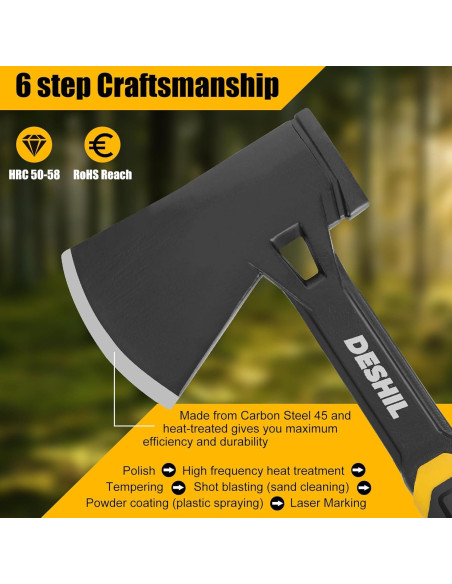 Hacha de Camping DESHIL 14" (35.56 cm) Acero Carbono Fibra Vidrio