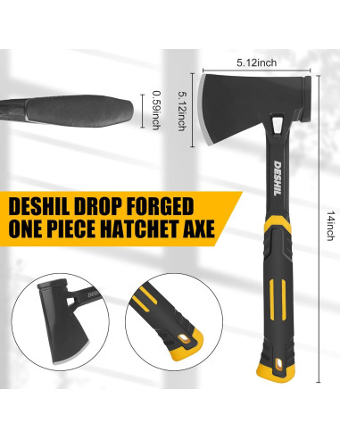 Hacha de Camping DESHIL 14" (35.56 cm) Acero Carbono Fibra Vidrio