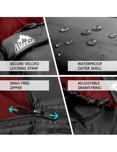 Saco de dormir MEREZA Doble XL para 2 personas - Rojo Burdeos