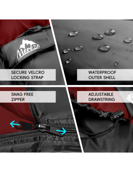 Saco de dormir MEREZA Doble XL para 2 personas - Rojo Burdeos