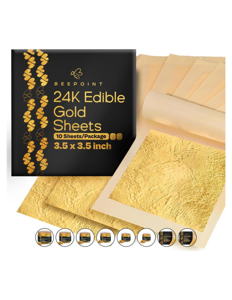 Hojas de Oro Comestible BeePoint 24K 10 Pcs 8x8 cm