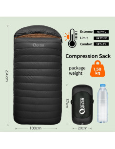 Saco de Dormir XL QEZER 230x100cm 4 Estaciones Ultraligero 2