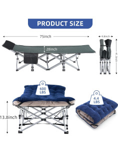 Cama de Camping Plegable Fragess con Colchón y Almohada Azul 2