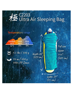 Saco de Dormir Litume C2203 de Plumas 3 Temporadas 396g 2