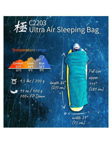 Saco de Dormir Litume C2203 de Plumas 3 Temporadas 396g