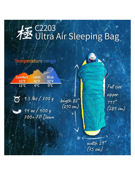 Saco de Dormir Litume C2203 de Plumas 3 Temporadas 396g