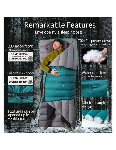 Saco de Dormir Litume C2203 de Plumas 3 Temporadas 396g