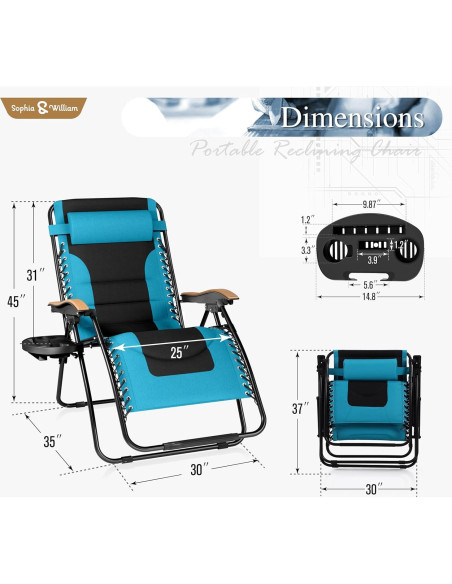 Silla de Gravedad Cero Acolchada Sophia & William Aqua 181 kg