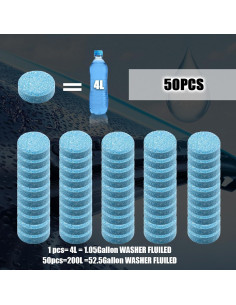 50 Tabletas Efervescentes Limpiaparabrisas Auto 3.785L 2