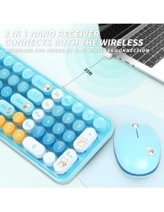 Combo Teclado y Ratón Inalámbricos SVAFA Azul 85 Teclas 2