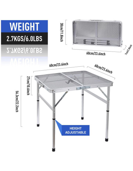 Mesa Cuadrada Plegable Nice C 60CM Ajustable Blanca