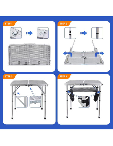 Mesa Cuadrada Plegable Nice C 60CM Ajustable Blanca