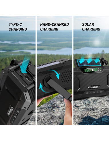 Radio de Emergencia Portátil Libovgogo AM FM Bluetooth 5000mAh