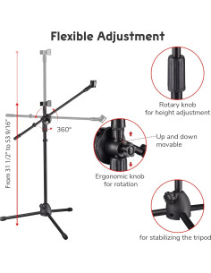 Soporte de micrófono de trípode ajustable con 2 clips negro 2