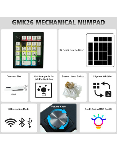 Teclado Numérico Mecánico GMK26 - Programable VIA/QMK, RGB