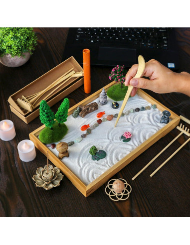 Kit Jardín Zen de Escritorio JJJ Arts - 27.94x19.05cm - 21 Accesorios