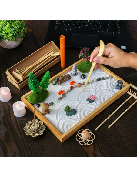 Kit Jardín Zen de Escritorio JJJ Arts - 27.94x19.05cm - 21 Accesorios