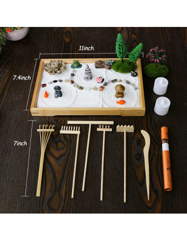 Kit Jardín Zen de Escritorio JJJ Arts - 27.94x19.05cm - 21 Accesorios