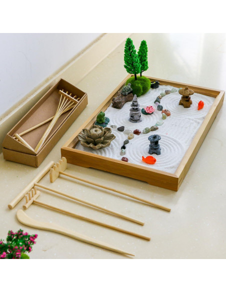 Kit Jardín Zen de Escritorio JJJ Arts - 27.94x19.05cm - 21 Accesorios