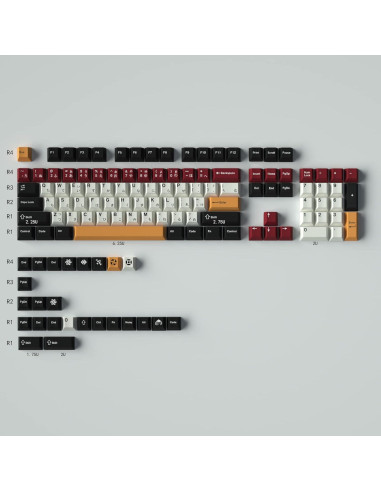 Juego de Teclas PBT Japonés Mintcaps 129 Teclas Negro Blanco