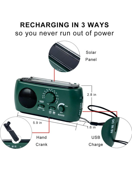 Radio de Emergencia MOLEBIT RD322T con Cargador Solar y Manivela