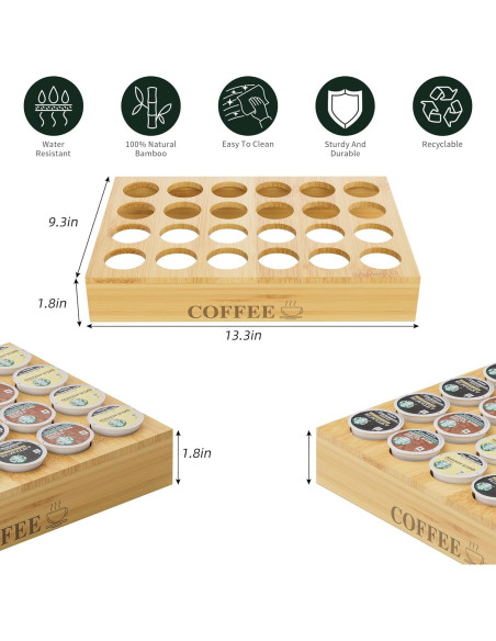 Soporte Organizador de K-Cup MinBoo de Bambú para 24 Cápsulas